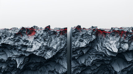 Volcanic-inspired texture with red streaks on a black surface.