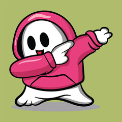 Vector cute Halloween ghost with dabbing poses cartoon 