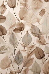 Leaves pattern on beige background neutral colors. Wallpaper. Floral card. Poster