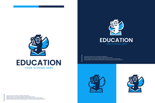 owl and pencil , education symbol , logo design vector.