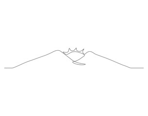 Continuous line drawing of mountain range. Mounts and high peak in simple line. Mountain continuous line art. Editable outline.