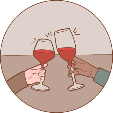 Deux verres de vin tenus par deux mains qui trinquent pour l'ap&eacute;ritif