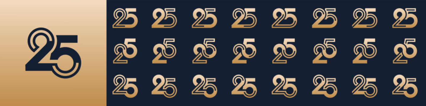 collection of creative number 25 logo designs. abstract twenty five design vector illustration