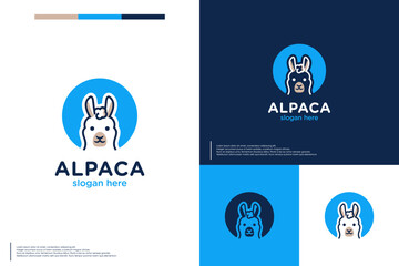 funny alpaca logo, character animal , store, logo design template.