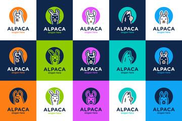 Obraz premium collection of funny animal, head alpaca , cartoon , logo design template.