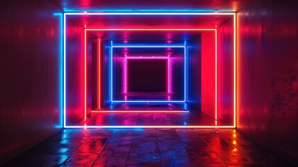 Tunnel with Abstract neon light Background.Laser Stage Show Gate 3D Rendering Illustration