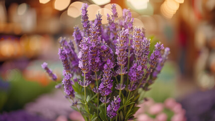 Fototapeta premium Close-up of lavender bouquet at market