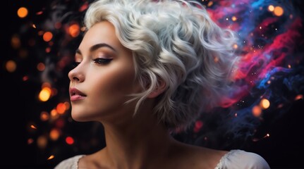 Portrait of a blonde woman on a black background