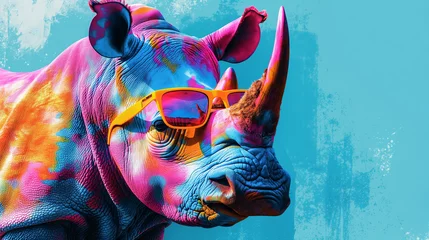 Fototapeten  pop art, colorful rhino with sunglasses © Jasmin