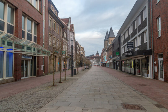 Gronau, Germany - March 10, 2024: Pedestrian street in Gronau.