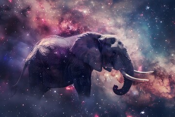 Majestic Elephant Soaring Through the Cosmic Expanse:A Fantastical Dreamscape of Stars,Galaxies,and Celestial Wonder