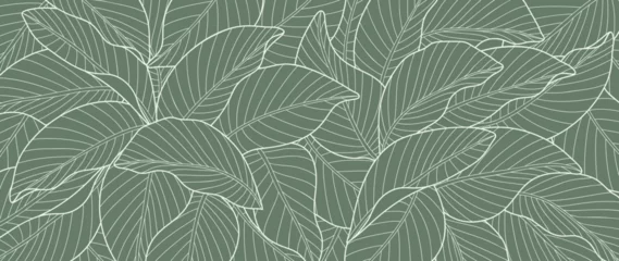 Foto op Canvas Abstract foliage line art vector background. Leaf wallpaper of tropical leaves, leaf branch, plants in hand drawn pattern. Botanical jungle illustrated for banner, prints, decoration, fabric. © TWINS DESIGN STUDIO