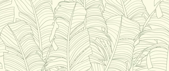 Fotobehang Abstract foliage line art vector background. Leaf wallpaper of tropical leaves, branch, banana leaf, plant in hand drawn pattern. Botanical jungle illustrated for banner, prints, decoration, fabric. © TWINS DESIGN STUDIO