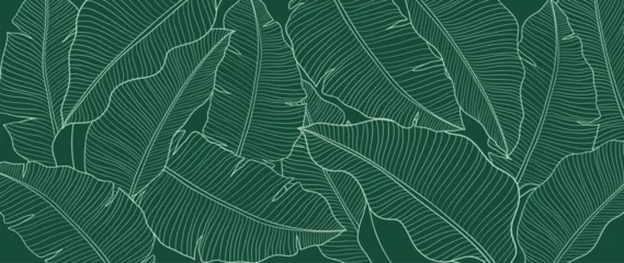 Gordijnen Abstract foliage line art vector background. Leaf wallpaper of tropical leaves, branch, banana leaf, plant in hand drawn pattern. Botanical jungle illustrated for banner, prints, decoration, fabric. © TWINS DESIGN STUDIO