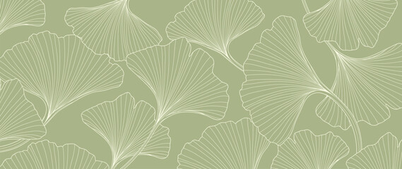 Abstract foliage line art vector background. Leaf wallpaper of tropical leaves, leaf branch, ginkgo, plant in hand drawn pattern. Botanical jungle illustrated for banner, prints, decoration, fabric. © TWINS DESIGN STUDIO