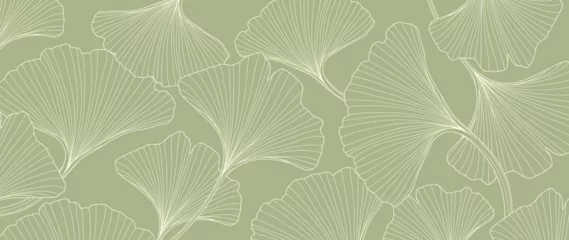 Tapeten Abstract foliage line art vector background. Leaf wallpaper of tropical leaves, leaf branch, ginkgo, plant in hand drawn pattern. Botanical jungle illustrated for banner, prints, decoration, fabric. © TWINS DESIGN STUDIO