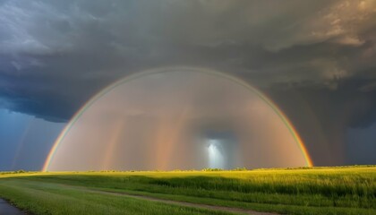 Vibrant Rainbow Stretching Across A Thunderstorm L