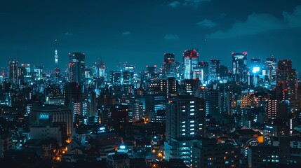 Night view of Tokyo, JAPAN, Bangkok urban cityscape skyline night scene with empty asphalt floor on...