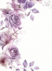 A light purple floral border with roses wedding invitation greeting cards. romantic with a minimalistic style inviting card for various use with copy space