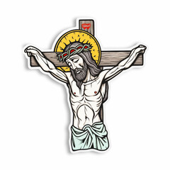 Jesus on the cross, sticker on a white background