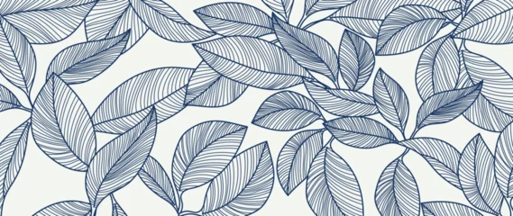 Türaufkleber Abstract foliage line art vector background. Leaf wallpaper of tropical leaves, leaf branch, plants in hand drawn pattern. Botanical jungle illustrated for banner, prints, decoration, fabric. © TWINS DESIGN STUDIO
