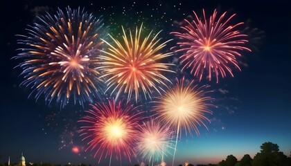 Fototapeta na wymiar Vibrant Colorful Fireworks Illuminating The Night Upscaled 4