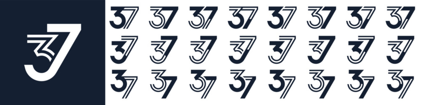 collection of creative number 37 logo designs. abstract thirty-seven design vector illustration