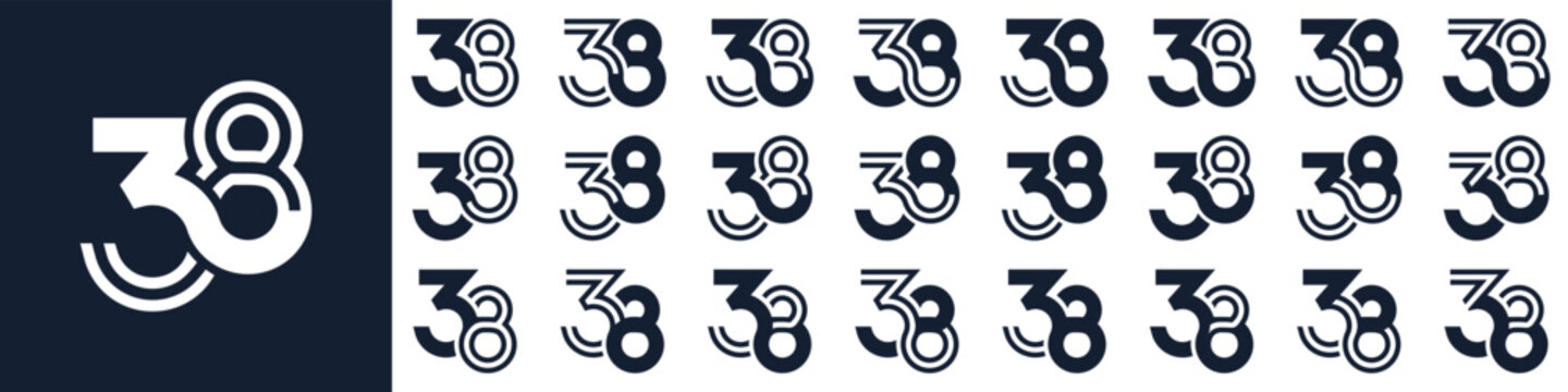 collection of creative number 38 logo designs. abstract thirty-eight design vector illustration