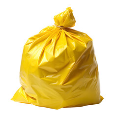 Yellow trash bag, close-up isolated on a transparent background.