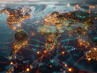 Dive into the heart of international trade, with a closeup view revealing the intricate web of transactions powered by the seamless integration of technology and global economy