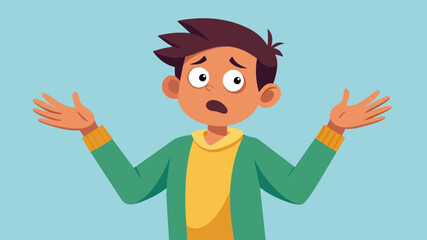 unhappy, surprised, shocked, puzzled, making difficult choice young man spreading his arms, shrugging shoulders. Concept of confusion, uncertainty, deadline, I don't know, insecurity, oops