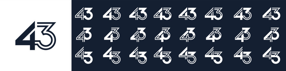 collection of creative number 43 logo designs. abstract forty-three design vector illustration