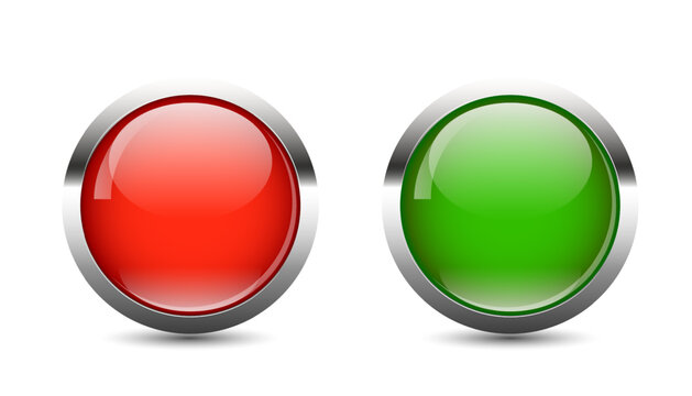 Red and green round button. set on white background for website or your design. Vector graphics
