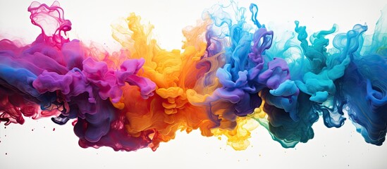 Vibrant rainbow colored ink spreading out in water creating a mesmerizing cloud of colors