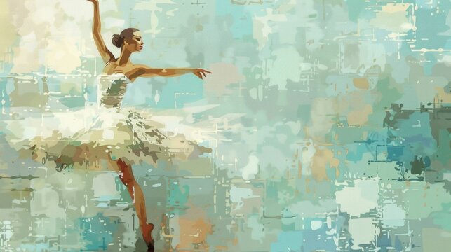 A painting of a woman in ballet attire dancing on the wall, AI