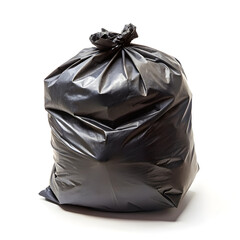 Black trash bag, close-up isolated on white background.