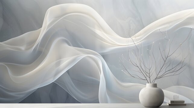 Soft Flowing Fabric Patterns for Serene and Calm Interiors - Abstract Waves of Light and Movement in Monochrome Tones description:This digital image