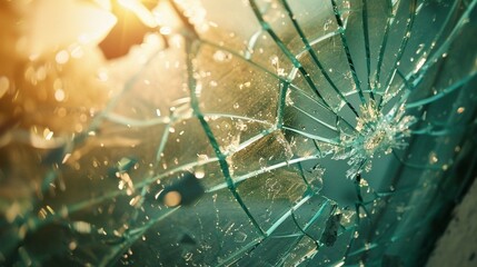 Broken glass of window closeup