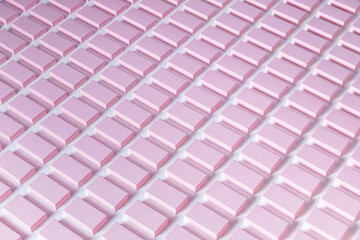 Closeup set pink souffle marshmallows sweets on conveyor automatic line factory.