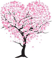 Obraz premium Vector Cherry Tree in the shape of a heart