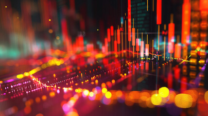 A dynamic visualization of stock market fluctuations, with colorful graphs and charts illustrating the volatility of global financial markets. - obrazy, fototapety, plakaty
