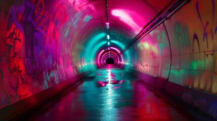 Colorful light exposure in a tunnel