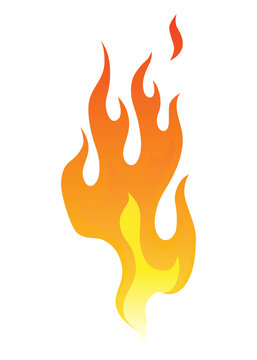 Fire flame icon. Cartoon heat wildfire or bonfire, burn power fiery. Power light energy silhouette. Campfire element in flat style. Isolated  illustration