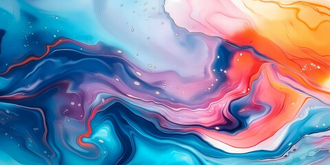 Abstract marbled acrylic paint ink painted waves painting texture colorful background banner, color swirls wave