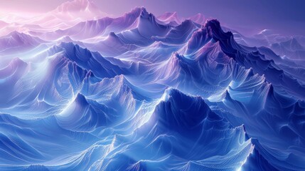 A majestic mountain range formed from intricate neural networks. Utilize a cool blue and purple color palette.