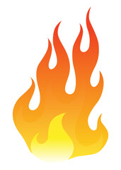 Fire flame icon. Cartoon heat wildfire or bonfire, burn power fiery. Power light energy silhouette. Campfire element in flat style. Isolated  illustration