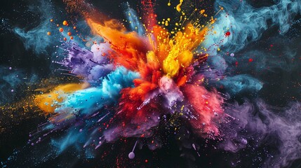 Explosion of bright colorful paint on black background - obrazy, fototapety, plakaty