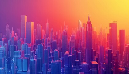 A vibrant cityscape where buildings represent data points, their heights and colors