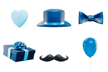 Father's Day.Icons symbols of the holiday. 3d rendering