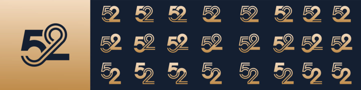 collection of creative number 52 logo designs. abstract fifty-two design vector illustration
